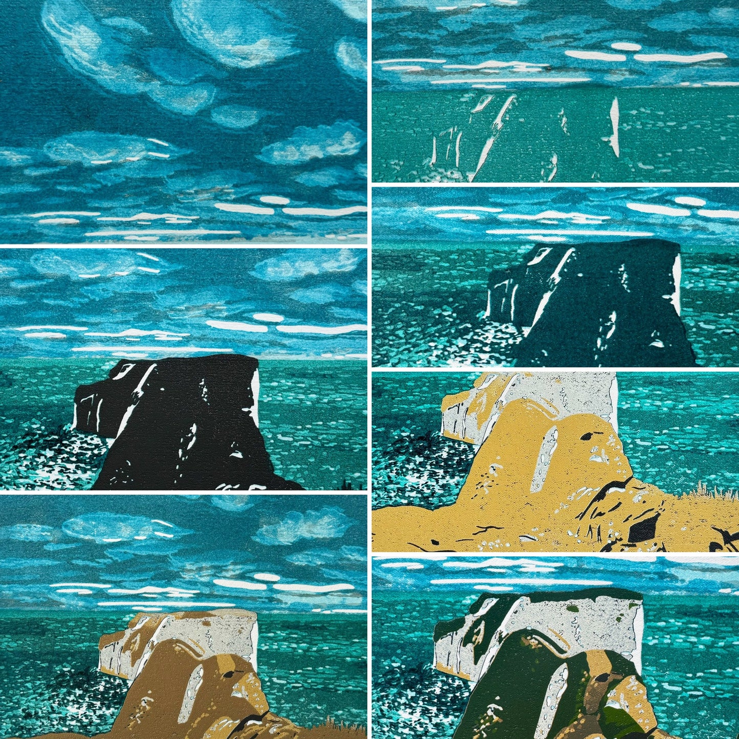 * Old Harry Rocks (2024) Linocut print from a limited edition of 8