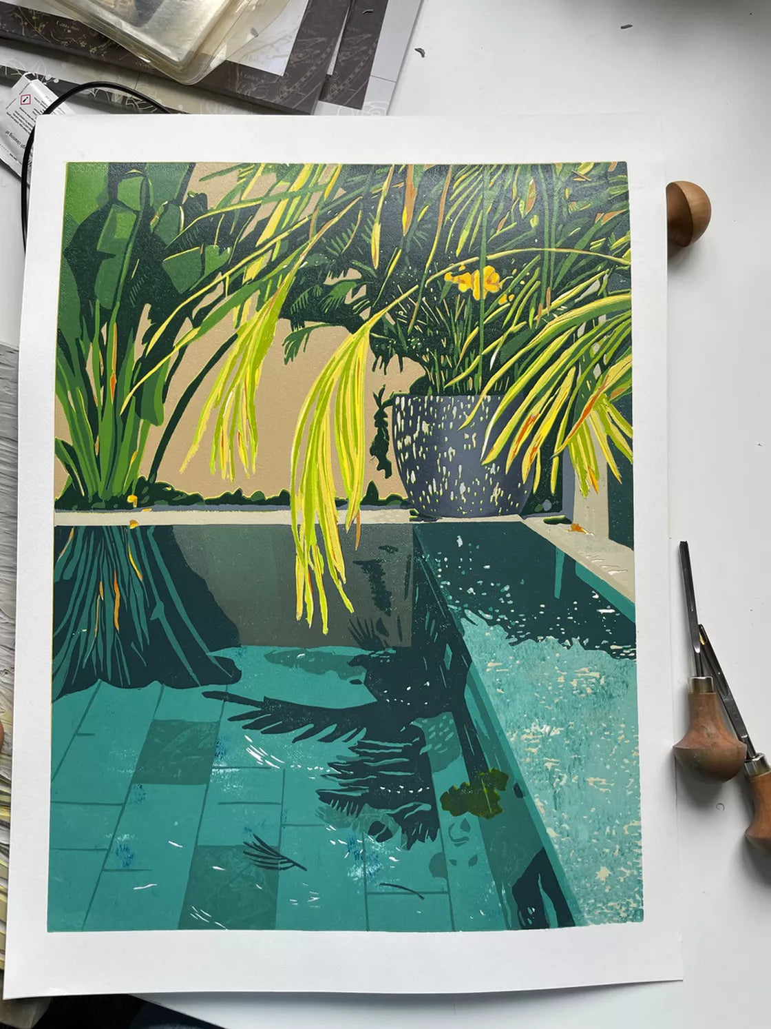 * Dive In (2023) Linocut print from a limited edition of 15