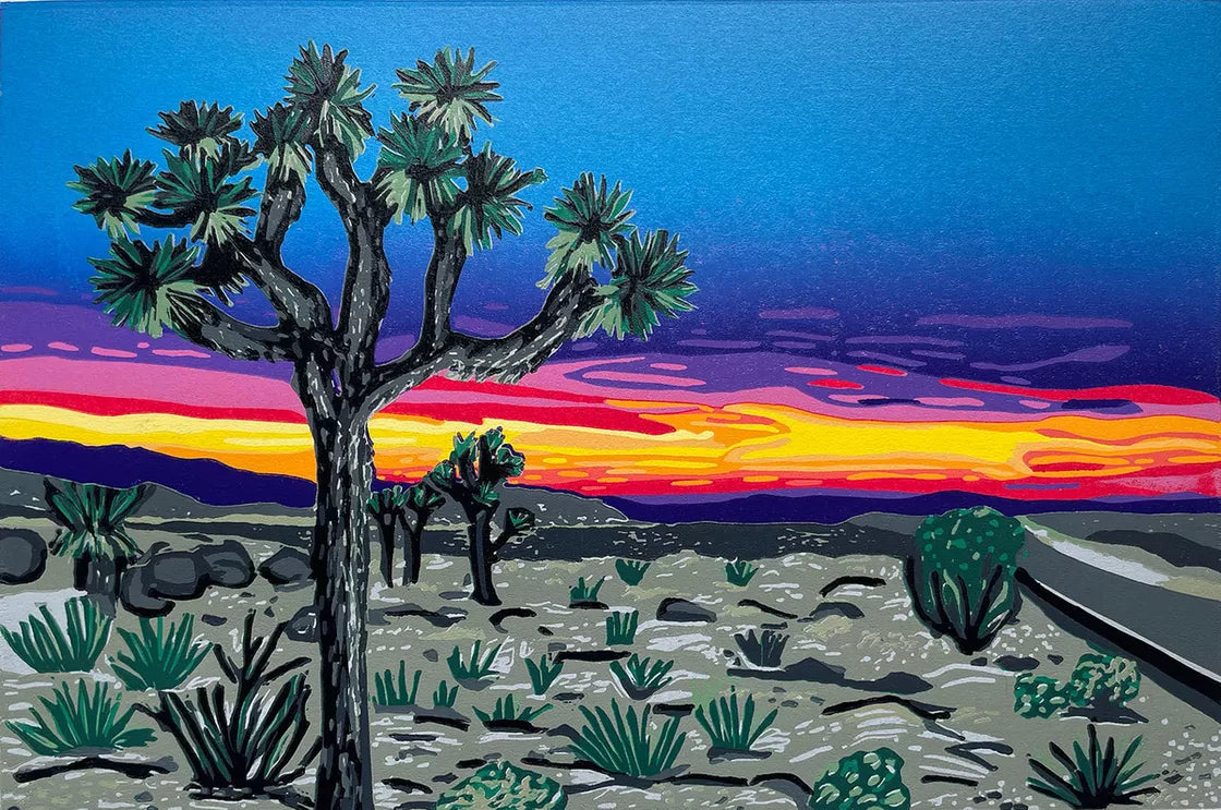 Joshua Sunset (2021) Linocut print from a limited edition of 16