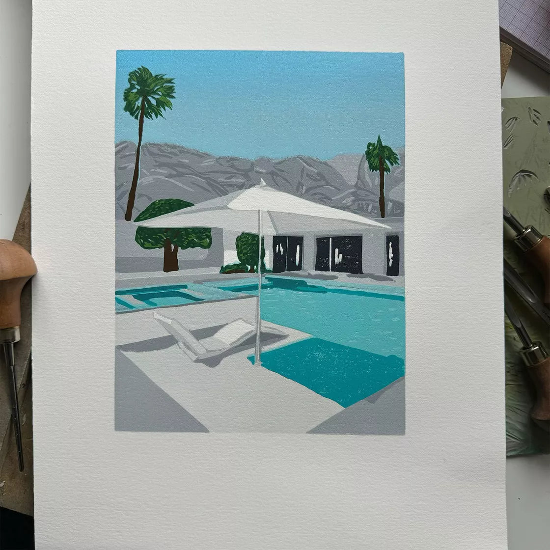 * Palm Springs Series Print 1 (2023) Linocut print from a limited edition of 10