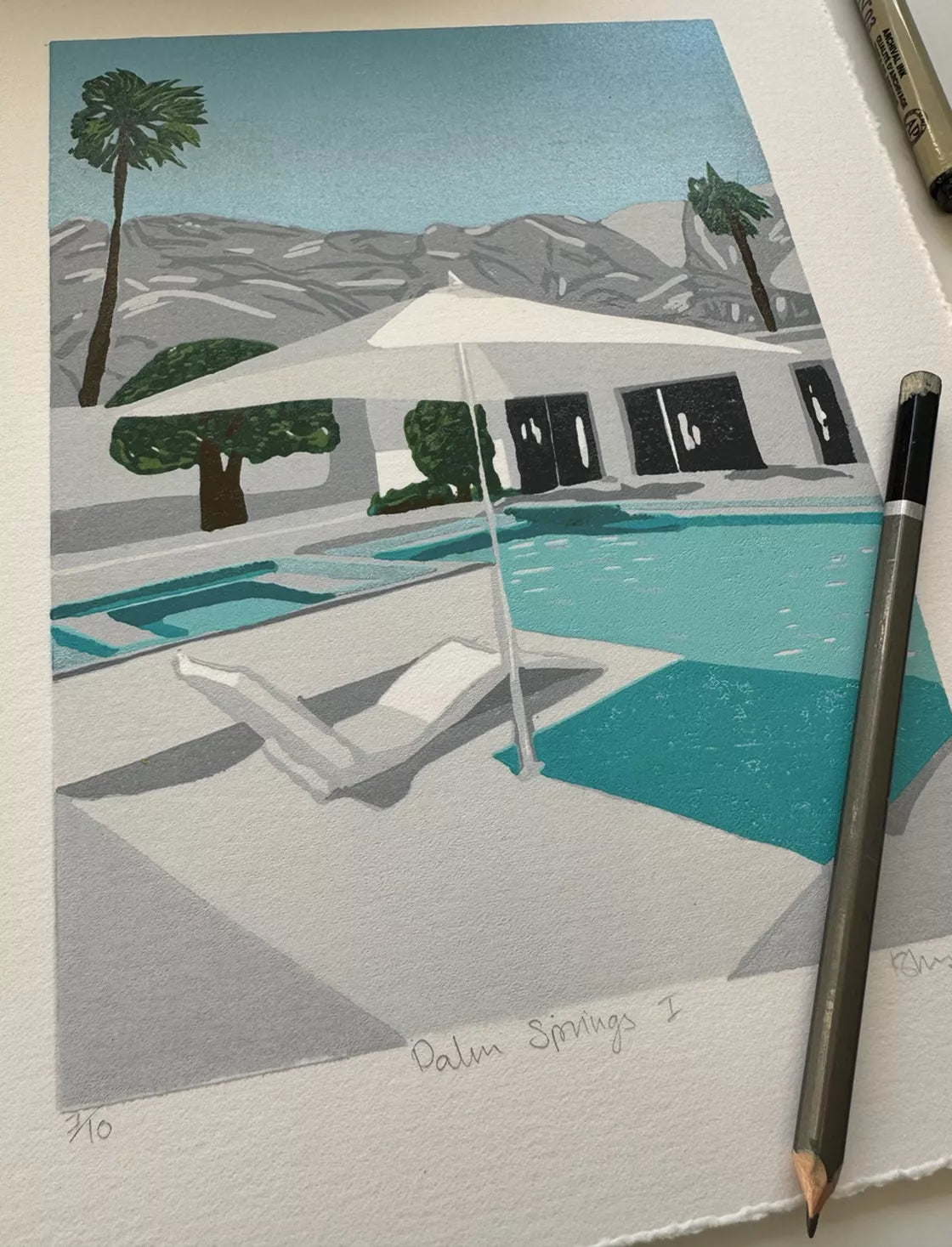 * Palm Springs Series Print 1 (2023) Linocut print from a limited edition of 10