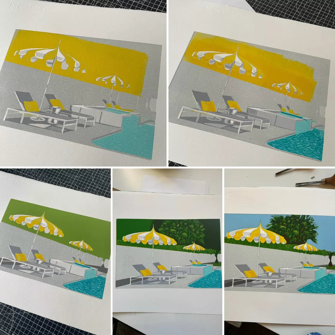 * Palm Springs Series 3 (2023) Linocut print from a limited edition of 12
