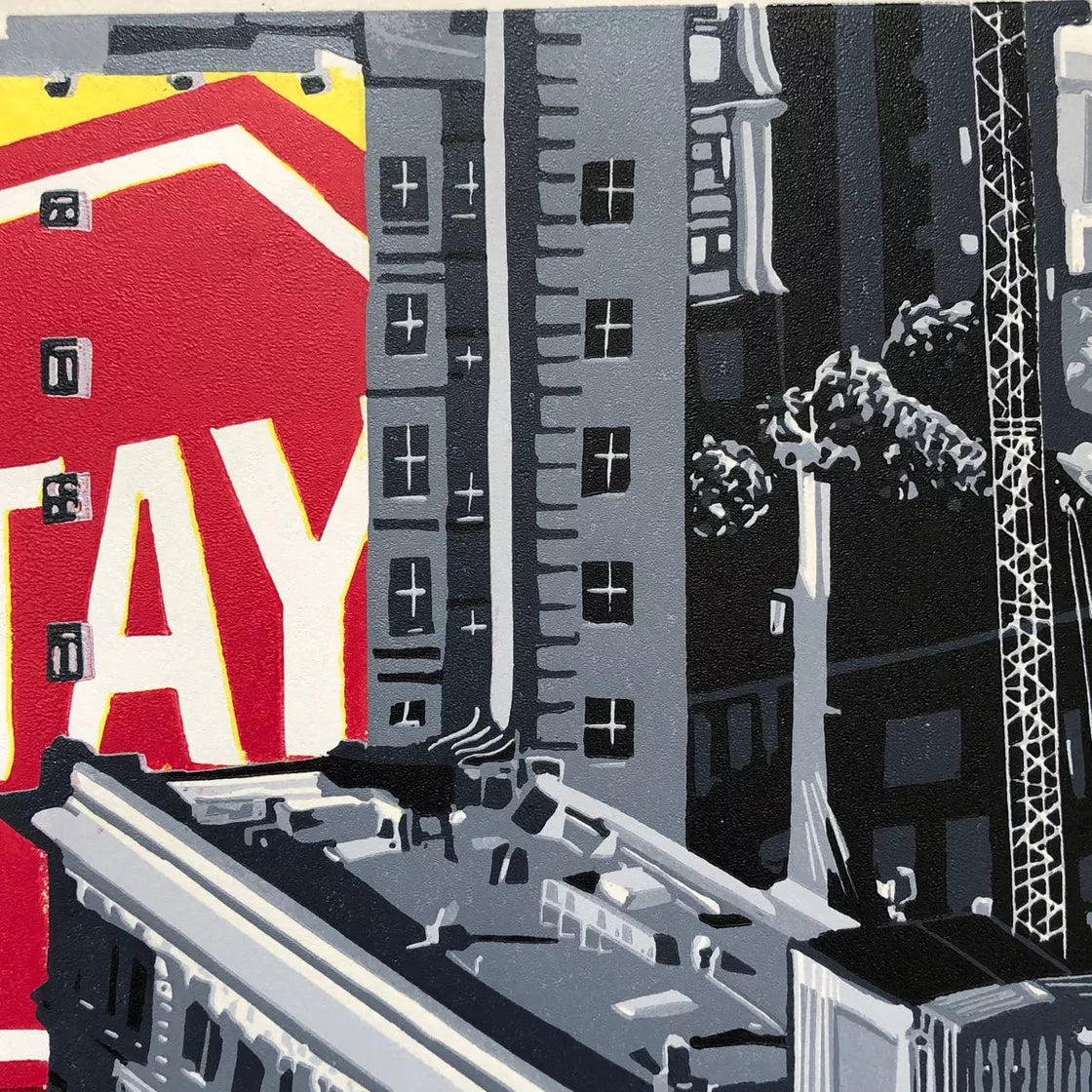 Stay! (2019) Linocut print from a limited edition of 20