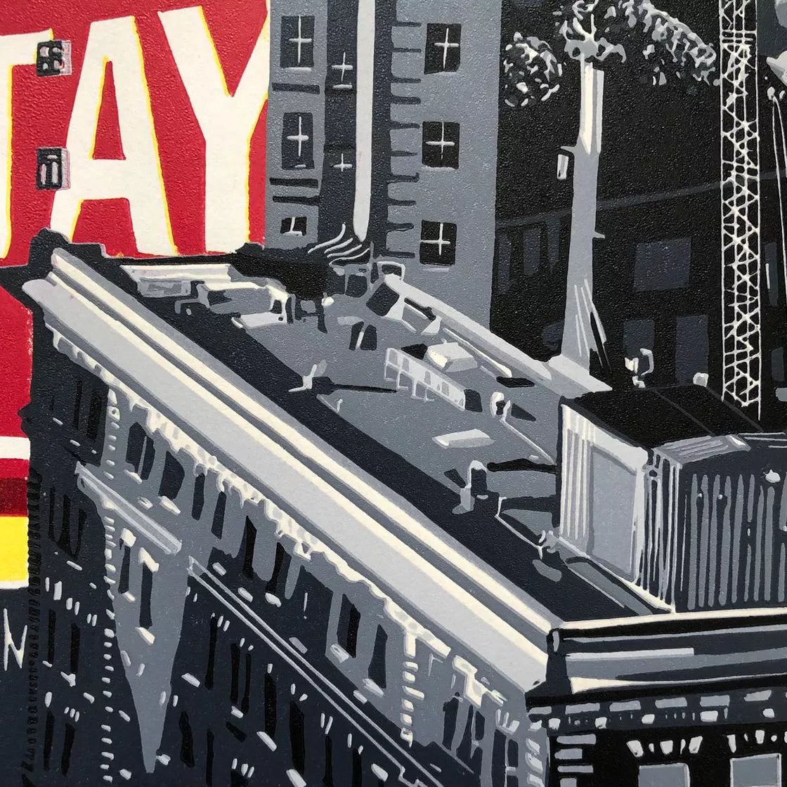 Stay! (2019) Linocut print from a limited edition of 20
