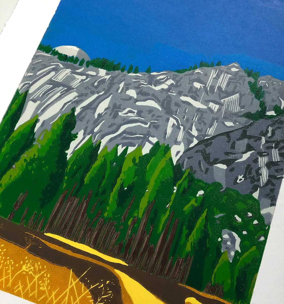 Up, then up some more (2020) Linocut print from a limited edition of 6