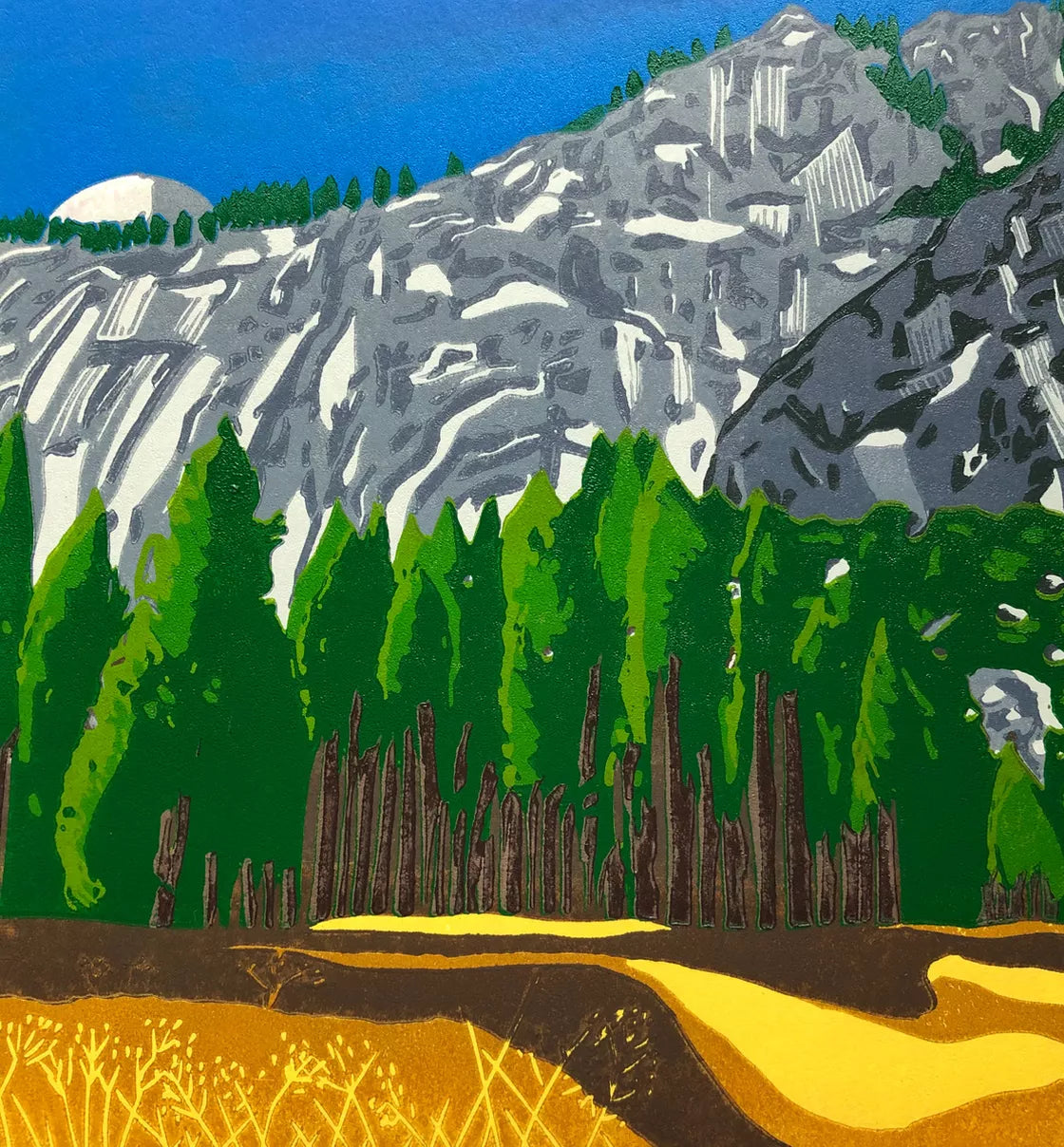 Up, then up some more (2020) Linocut print from a limited edition of 6