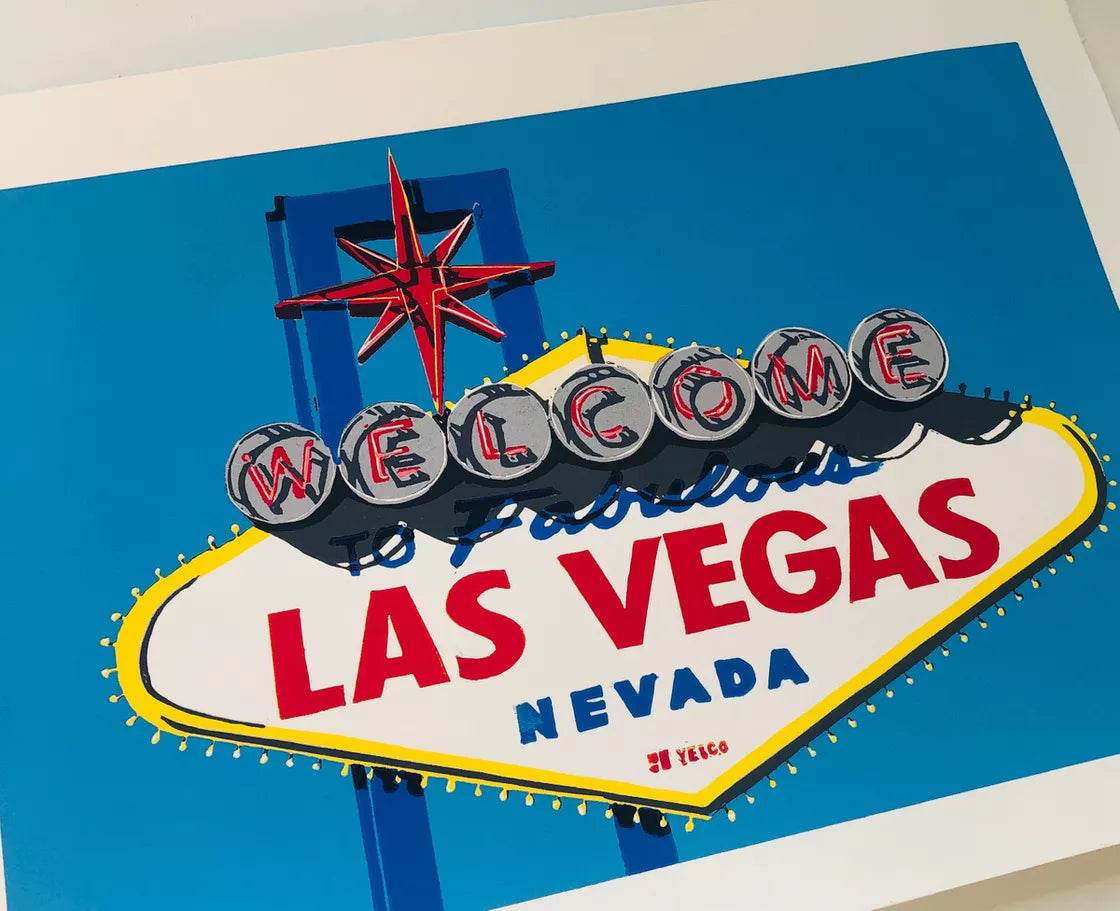 Viva Las Vegas (2020) Linocut print from a limited edition of 20