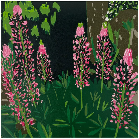 Lupins (2021) Linocut print from a limited edition of 8