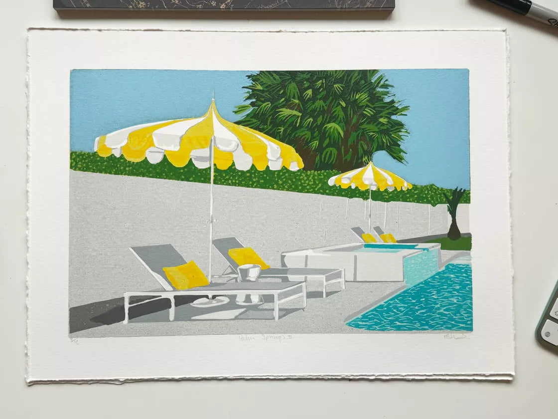 * Palm Springs Series 3 (2023) Linocut print from a limited edition of 12