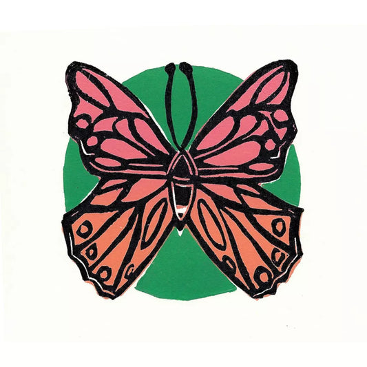 Pink and Orange Butterfly (2018) Linocut print from a limited edition of 30