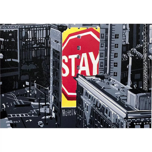 Stay! (2019) Linocut print from a limited edition of 20